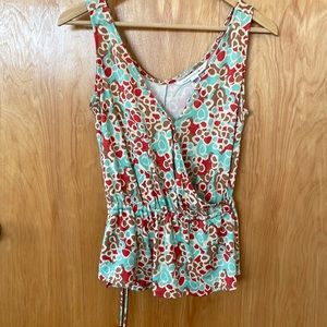 Diane von Furstenberg 100% Silk Wrap Top Cinch Waist Beautiful Turquoise Orange